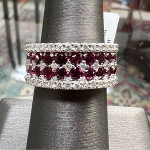 14k White Gold Diamond & Ruby Band Ring